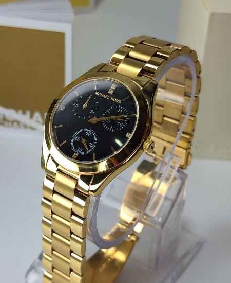 mchl kors black ladies watch mk3205 yellow gold 1.jpg