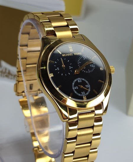 mchl kors black ladies watch mk3205 yellow gold 3.jpg