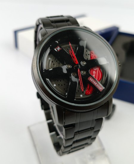 never stop black red wheel mens watch 4.jpg