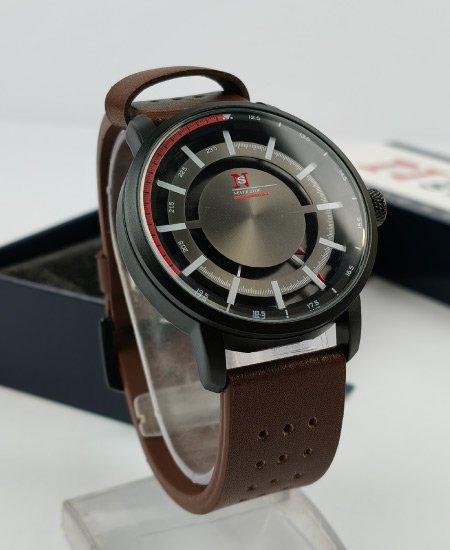 never stop hidden brown leather strap mens watch 1.jpg