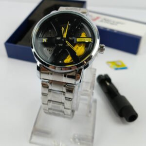 never stop silver yellow wheel mens watch 1.jpg