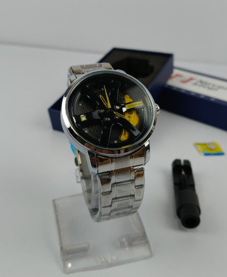 never stop silver yellow wheel mens watch 2.jpg