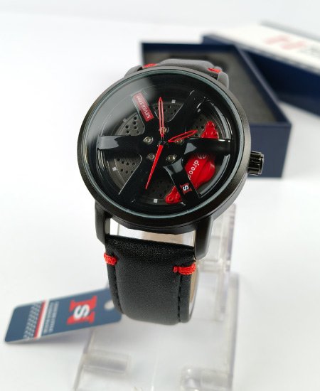 never stop wheel black leather strap mens watch 1.jpg
