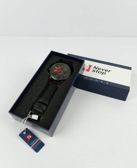 never stop wheel black leather strap mens watch 2.jpg