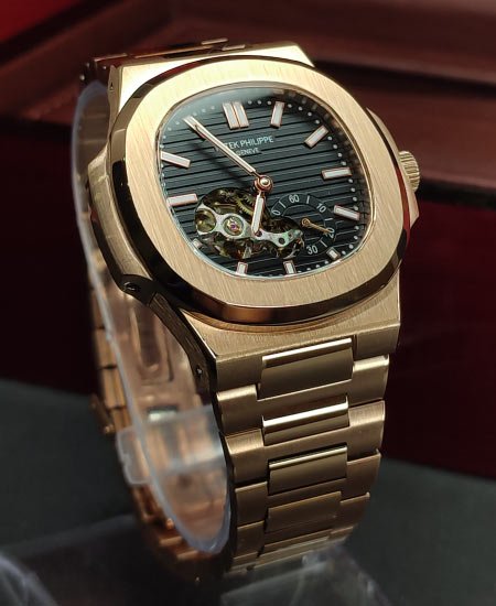 patk phlipe nautilus rose gold black dail watch 6.jpg