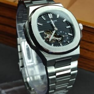 patk phlipe nautilus silver skeleton black dail watch 1.jpg
