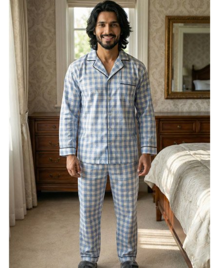 sky blue check zara mens night suit.jpg